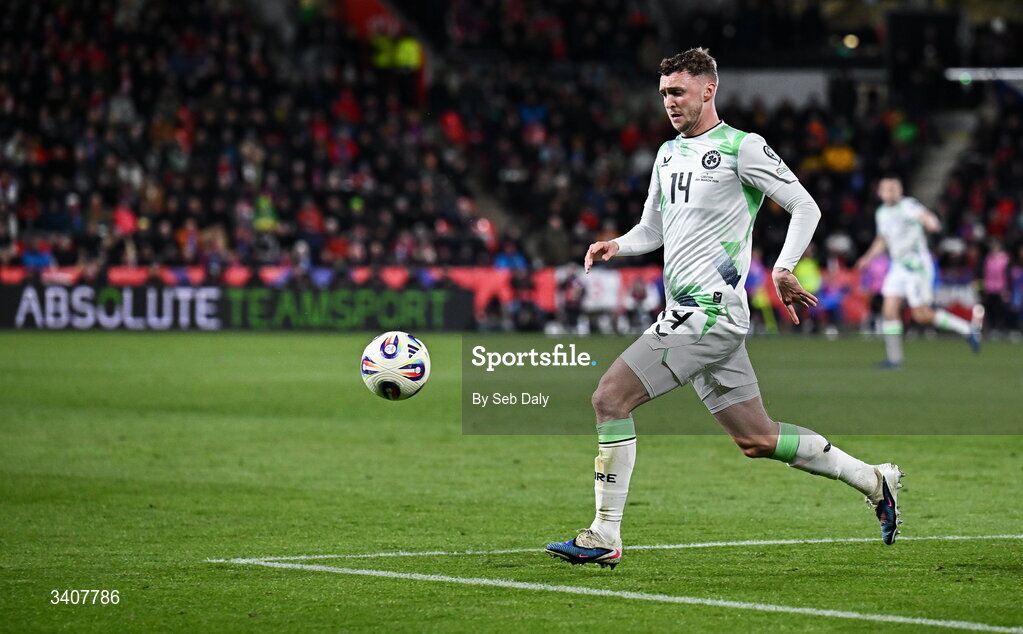 26 March 2026; Jack Taylor of Republic of Ireland during the FIFA World Cup 2026 European Qualifiers play-off semi-final match between Czechia and Republic of Ireland at Fortuna Arena in Prague, Czechia. Photo by Seb Daly/Sportsfile