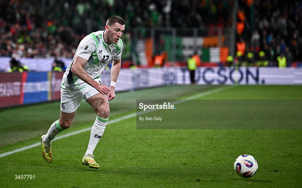 26 March 2026; Jimmy Dunne of Republic of Ireland during the FIFA World Cup 2026 European Qualifiers play-off semi-final match between Czechia and Republic of Ireland at Fortuna Arena in Prague, Czechia. Photo by Seb Daly/Sportsfile