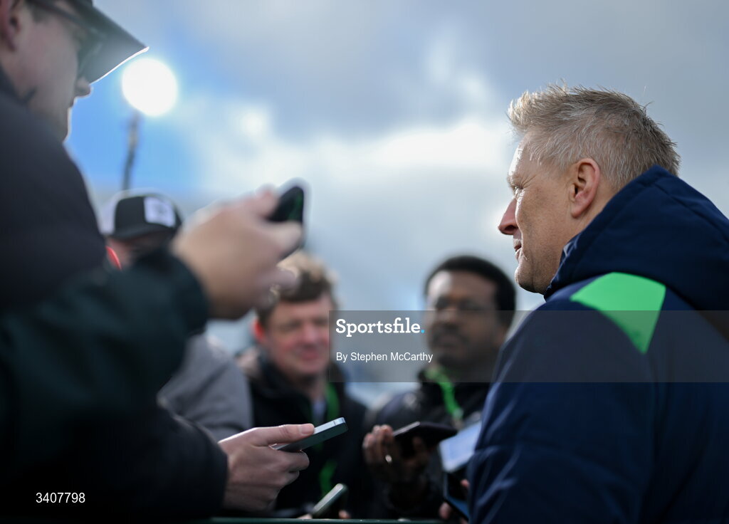 28 March 2026; Head coach Heimir Hallgrimsson speaks to media before a Republic of Ireland men's training session at the FAI National Training Centre in Abbotstown, Dublin. Photo by Stephen McCarthy/Sportsfile