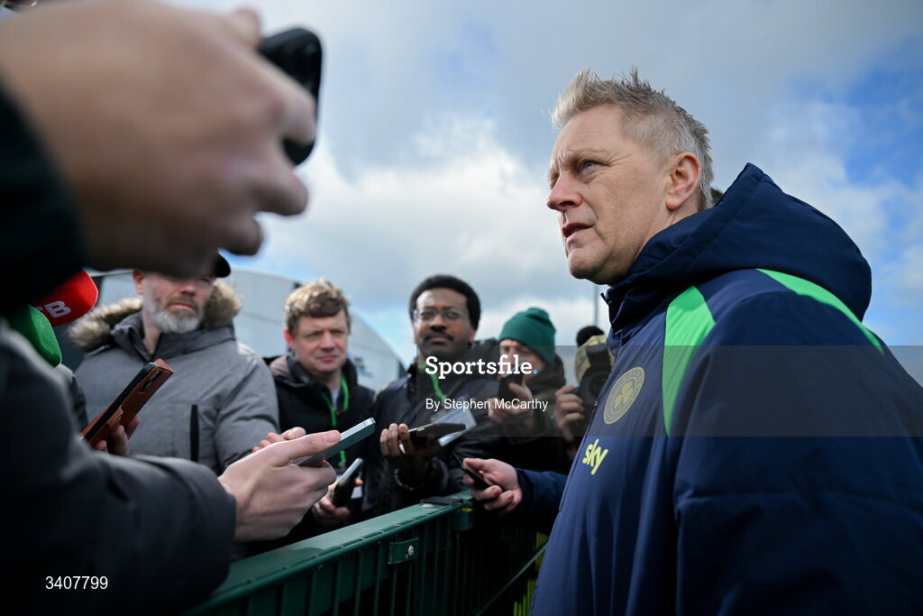 28 March 2026; Head coach Heimir Hallgrimsson speaks to media before a Republic of Ireland men's training session at the FAI National Training Centre in Abbotstown, Dublin. Photo by Stephen McCarthy/Sportsfile