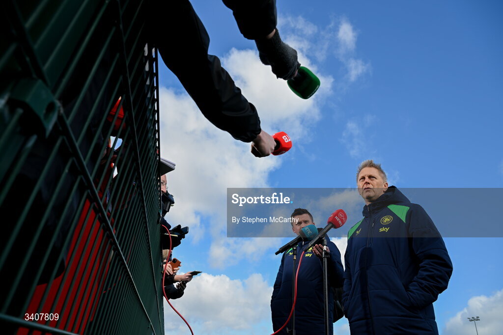 28 March 2026; Head coach Heimir Hallgrimsson speaks to media before a Republic of Ireland men's training session at the FAI National Training Centre in Abbotstown, Dublin. Photo by Stephen McCarthy/Sportsfile