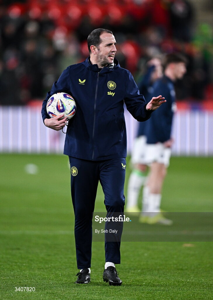 26 March 2026; Republic of Ireland assistant head coach John O'Shea before the FIFA World Cup 2026 European Qualifiers play-off semi-final match between Czechia and Republic of Ireland at Fortuna Arena in Prague, Czechia. Photo by Seb Daly/Sportsfile