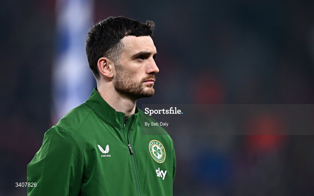 26 March 2026; Troy Parrott of Republic of Ireland before the FIFA World Cup 2026 European Qualifiers play-off semi-final match between Czechia and Republic of Ireland at Fortuna Arena in Prague, Czechia. Photo by Seb Daly/Sportsfile