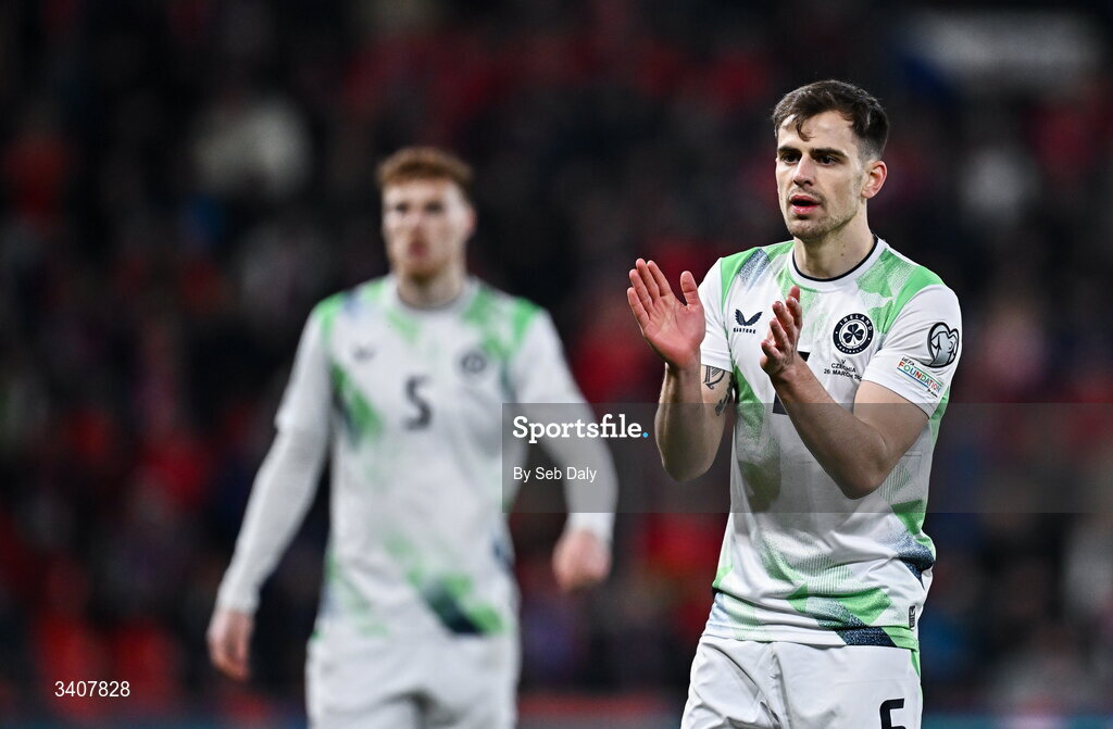 26 March 2026; Jayson Molumby of Republic of Ireland during the FIFA World Cup 2026 European Qualifiers play-off semi-final match between Czechia and Republic of Ireland at Fortuna Arena in Prague, Czechia. Photo by Seb Daly/Sportsfile