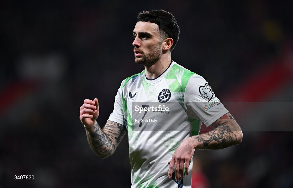 26 March 2026; Troy Parrott of Republic of Ireland during the FIFA World Cup 2026 European Qualifiers play-off semi-final match between Czechia and Republic of Ireland at Fortuna Arena in Prague, Czechia. Photo by Seb Daly/Sportsfile