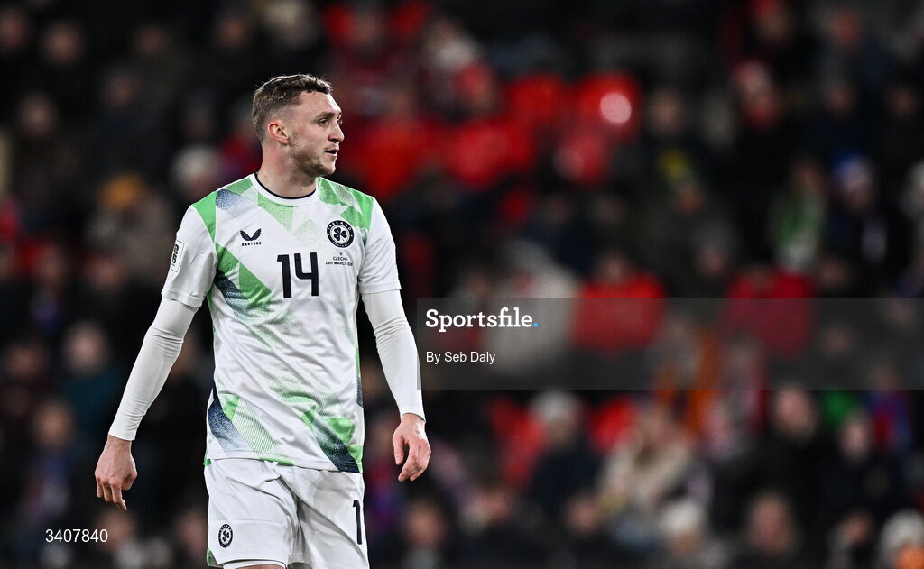 26 March 2026; Jack Taylor of Republic of Ireland during the FIFA World Cup 2026 European Qualifiers play-off semi-final match between Czechia and Republic of Ireland at Fortuna Arena in Prague, Czechia. Photo by Seb Daly/Sportsfile