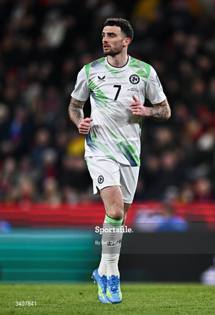 26 March 2026; Troy Parrott of Republic of Ireland during the FIFA World Cup 2026 European Qualifiers play-off semi-final match between Czechia and Republic of Ireland at Fortuna Arena in Prague, Czechia. Photo by Seb Daly/Sportsfile
