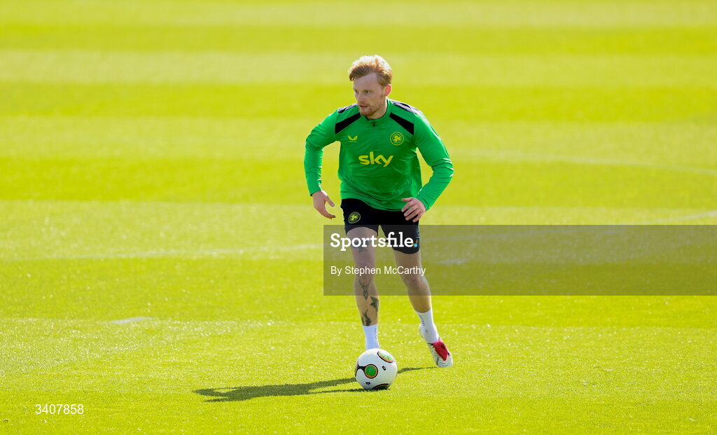 28 March 2026; Liam Scales during a Republic of Ireland men's training session at the FAI National Training Centre in Abbotstown, Dublin. Photo by Stephen McCarthy/Sportsfile