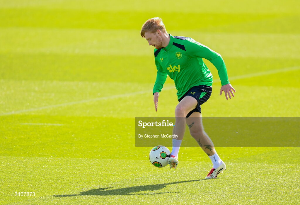 28 March 2026; Liam Scales during a Republic of Ireland men's training session at the FAI National Training Centre in Abbotstown, Dublin. Photo by Stephen McCarthy/Sportsfile