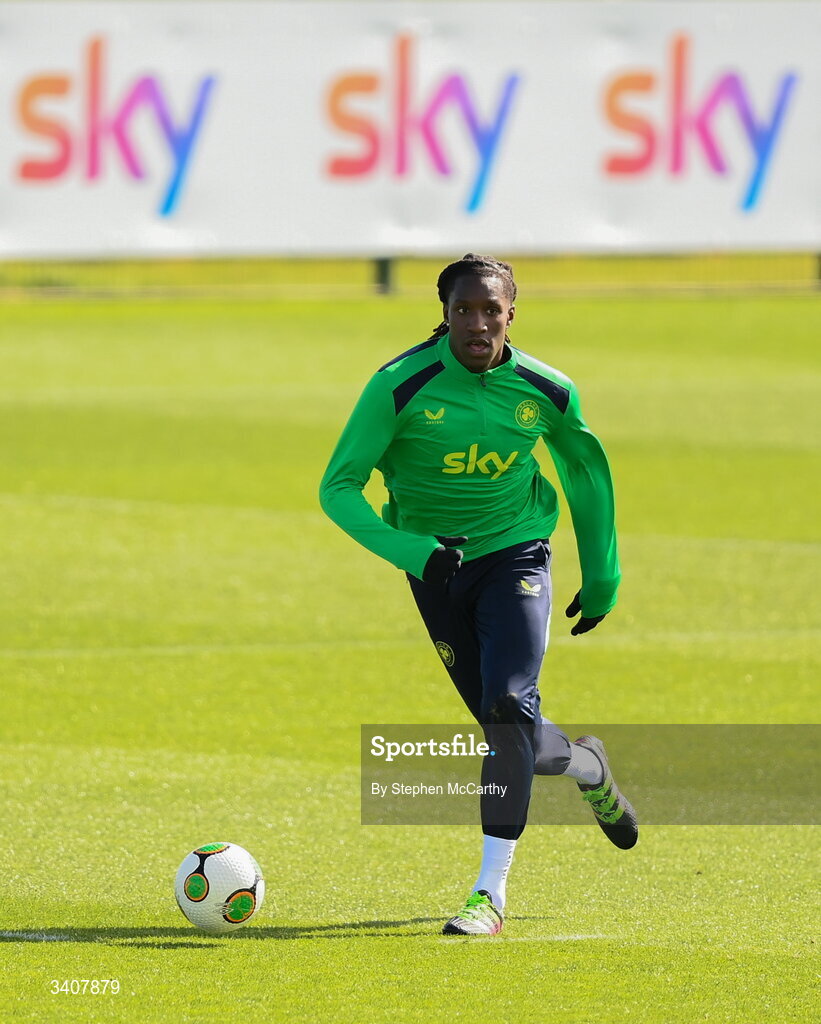 28 March 2026; Bosun Lawal during a Republic of Ireland men's training session at the FAI National Training Centre in Abbotstown, Dublin. Photo by Stephen McCarthy/Sportsfile