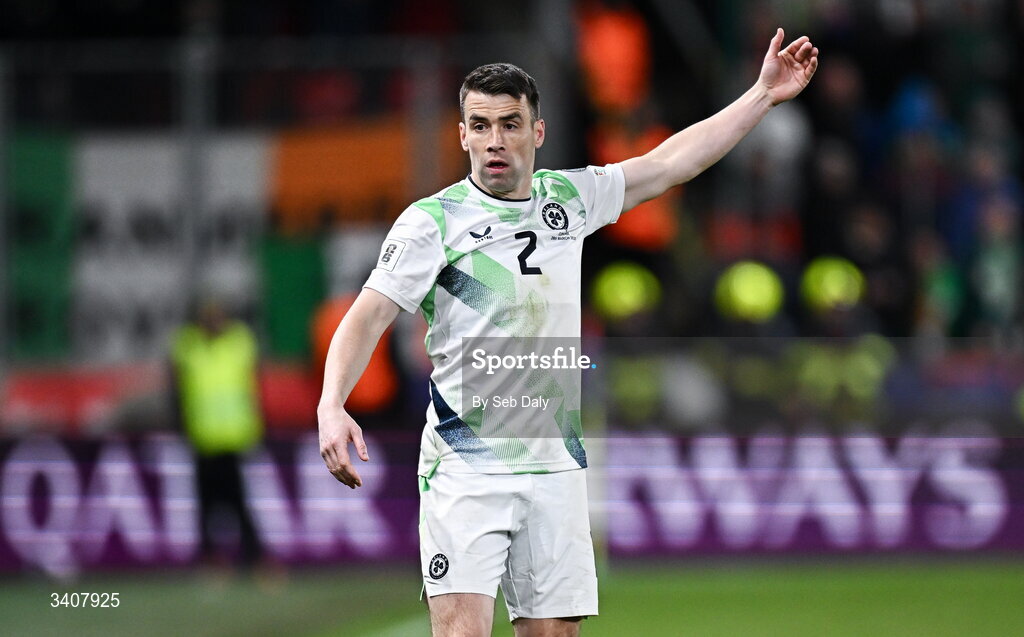 26 March 2026; Seamus Coleman of Republic of Ireland during the FIFA World Cup 2026 European Qualifiers play-off semi-final match between Czechia and Republic of Ireland at Fortuna Arena in Prague, Czechia. Photo by Seb Daly/Sportsfile