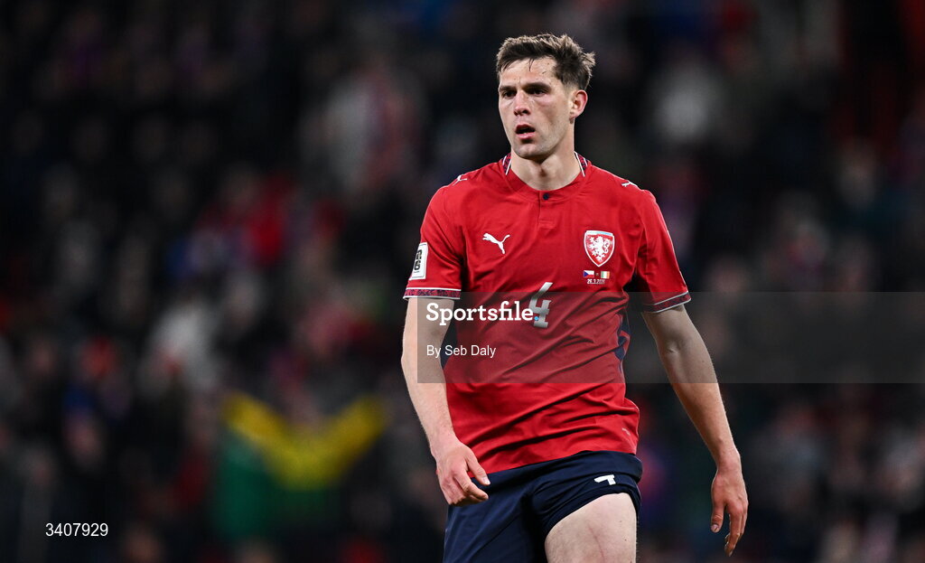 26 March 2026; Robin Hranác of Czechia during the FIFA World Cup 2026 European Qualifiers play-off semi-final match between Czechia and Republic of Ireland at Fortuna Arena in Prague, Czechia. Photo by Seb Daly/Sportsfile