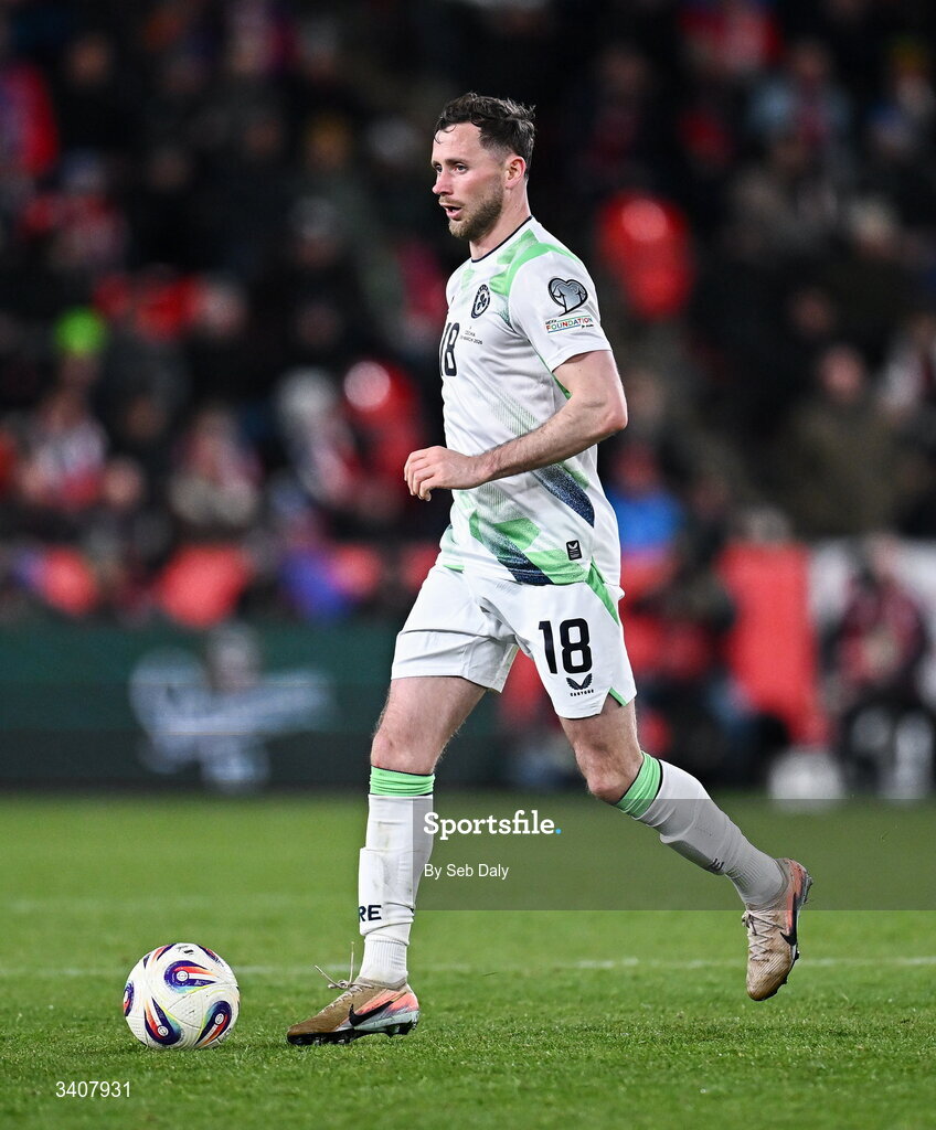 26 March 2026; Alan Browne of Republic of Ireland during the FIFA World Cup 2026 European Qualifiers play-off semi-final match between Czechia and Republic of Ireland at Fortuna Arena in Prague, Czechia. Photo by Seb Daly/Sportsfile