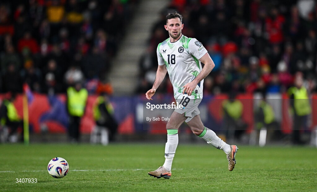 26 March 2026; Alan Browne of Republic of Ireland during the FIFA World Cup 2026 European Qualifiers play-off semi-final match between Czechia and Republic of Ireland at Fortuna Arena in Prague, Czechia. Photo by Seb Daly/Sportsfile