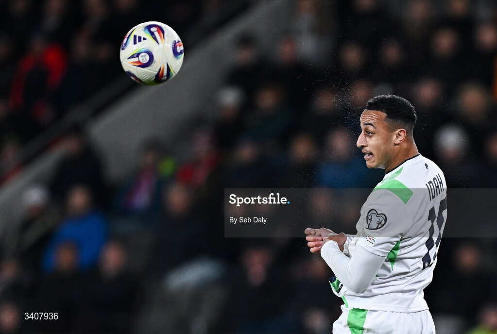 26 March 2026; Adam Idah of Republic of Ireland during the FIFA World Cup 2026 European Qualifiers play-off semi-final match between Czechia and Republic of Ireland at Fortuna Arena in Prague, Czechia. Photo by Seb Daly/Sportsfile