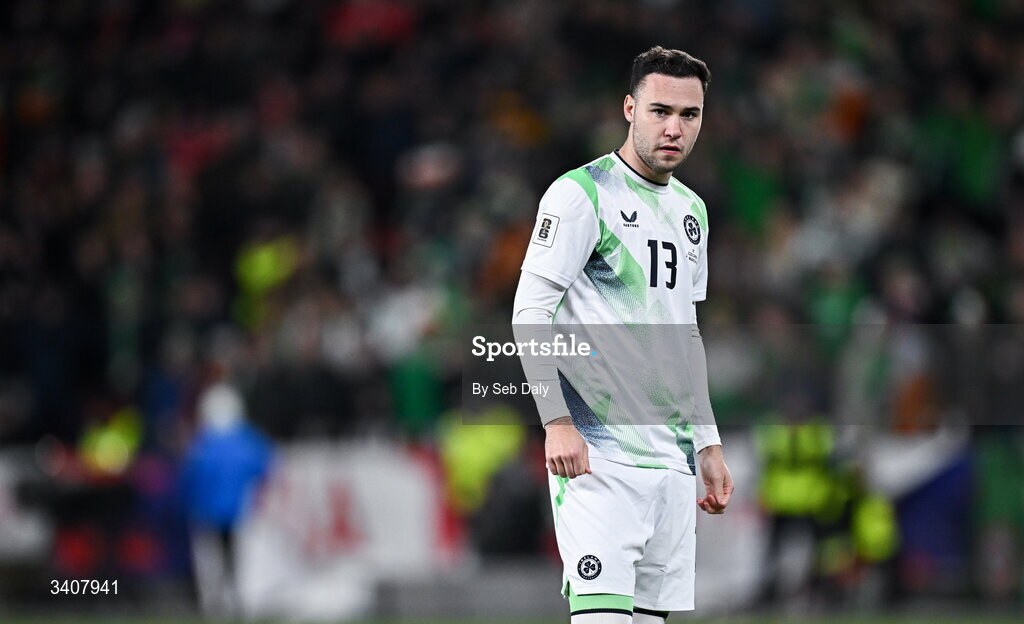 26 March 2026; Harvey Vale of Republic of Ireland during the FIFA World Cup 2026 European Qualifiers play-off semi-final match between Czechia and Republic of Ireland at Fortuna Arena in Prague, Czechia. Photo by Seb Daly/Sportsfile