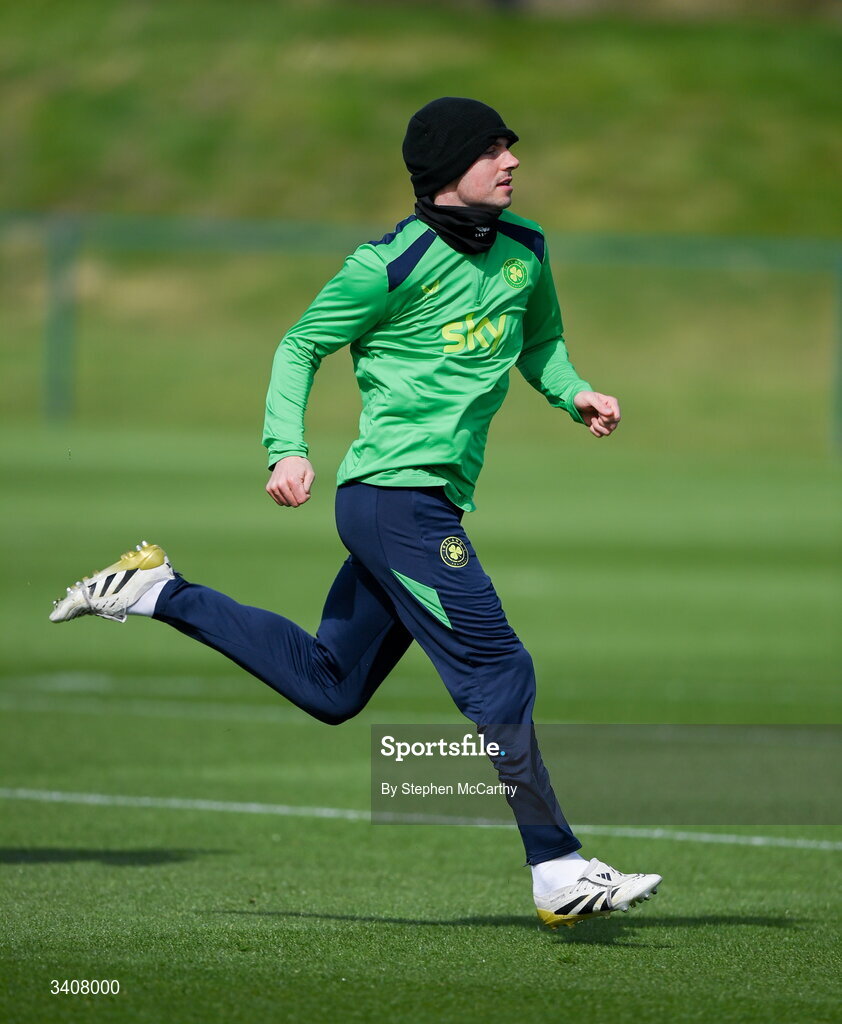 28 March 2026; John Egan during a Republic of Ireland men's training session at the FAI National Training Centre in Abbotstown, Dublin. Photo by Stephen McCarthy/Sportsfile