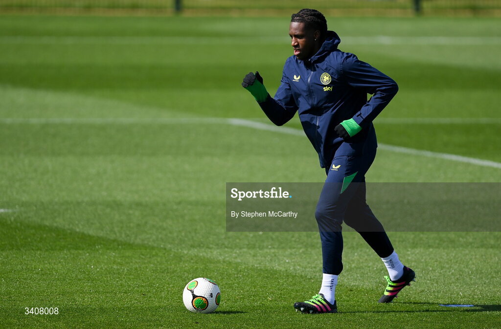 28 March 2026; Bosun Lawal during a Republic of Ireland men's training session at the FAI National Training Centre in Abbotstown, Dublin. Photo by Stephen McCarthy/Sportsfile