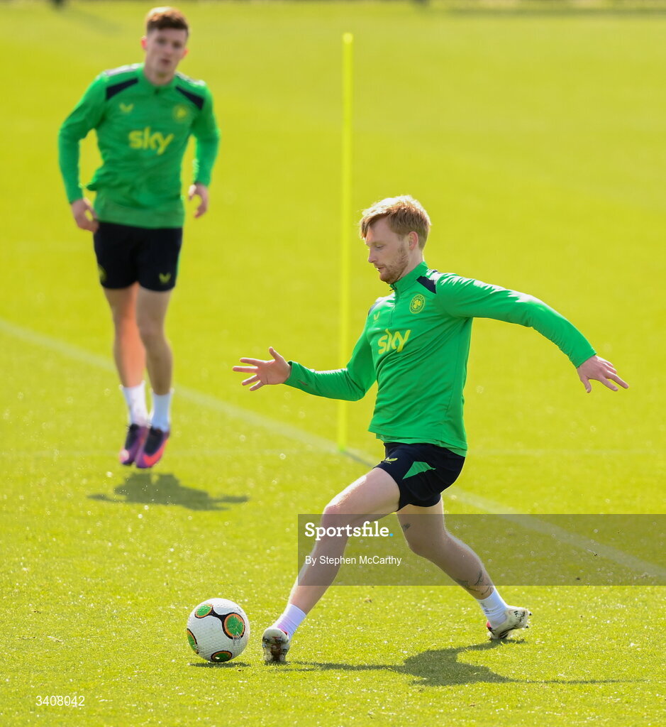 28 March 2026; Liam Scales during a Republic of Ireland men's training session at the FAI National Training Centre in Abbotstown, Dublin. Photo by Stephen McCarthy/Sportsfile