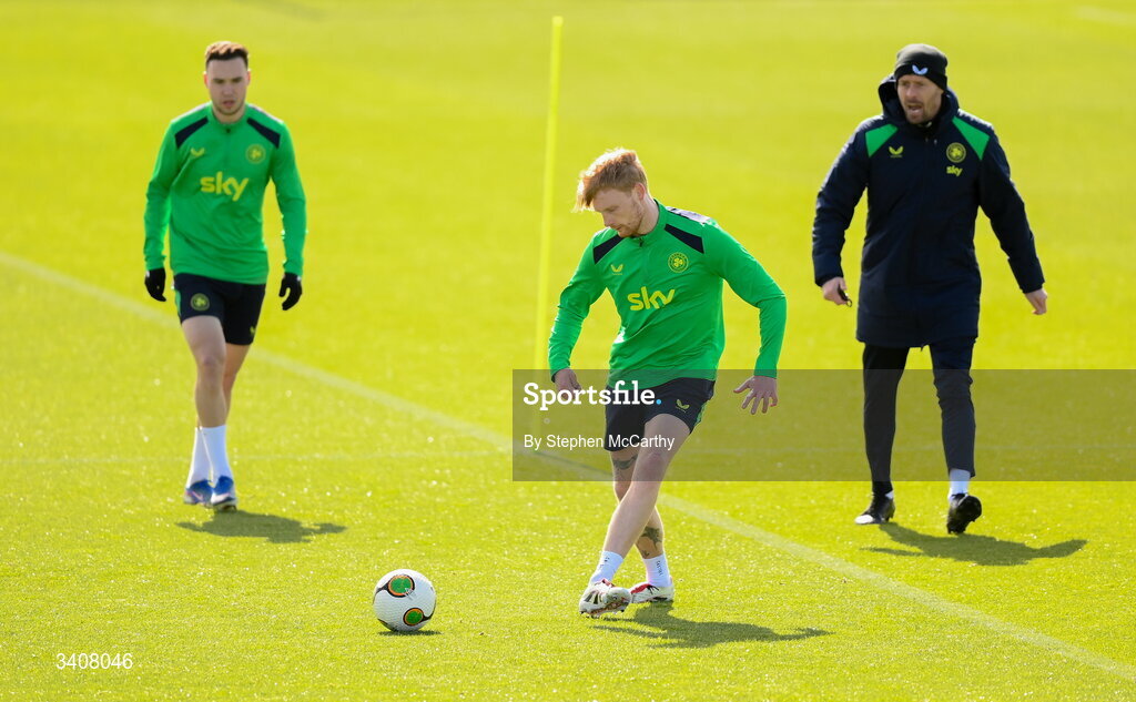 28 March 2026; Liam Scales during a Republic of Ireland men's training session at the FAI National Training Centre in Abbotstown, Dublin. Photo by Stephen McCarthy/Sportsfile