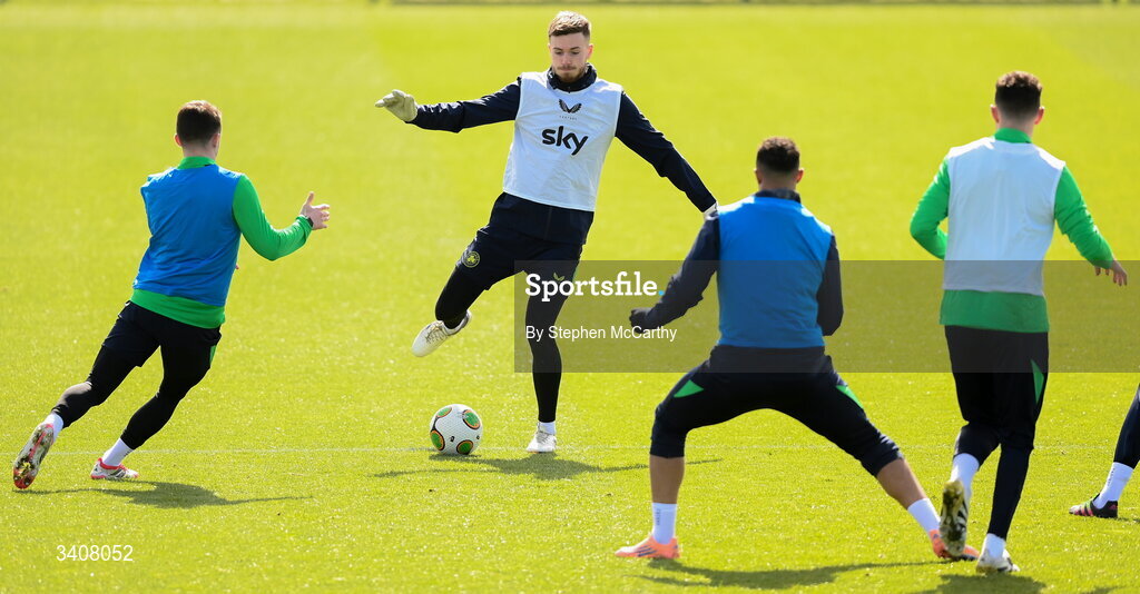 28 March 2026; Goalkeeper Josh Keeley during a Republic of Ireland men's training session at the FAI National Training Centre in Abbotstown, Dublin. Photo by Stephen McCarthy/Sportsfile