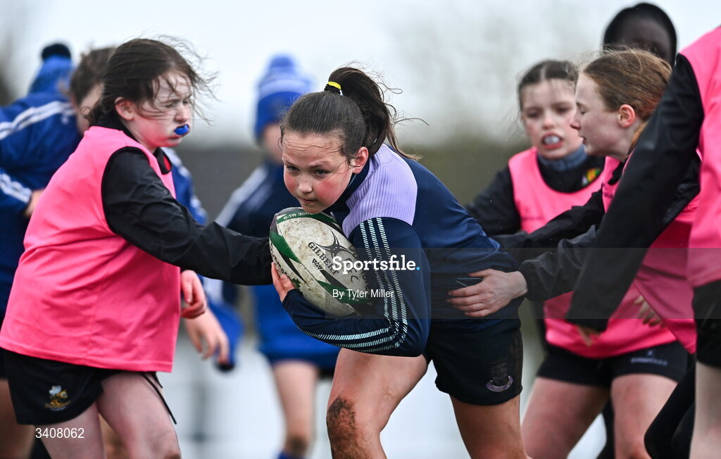 28 March 2026; Action during the Aviva Minis Rugby Festival Connacht match between Dunmore and Loughrea at Galway Bay RFC at Knocknacarra Park in Galway. Photo by Tyler Miller/Sportsfile