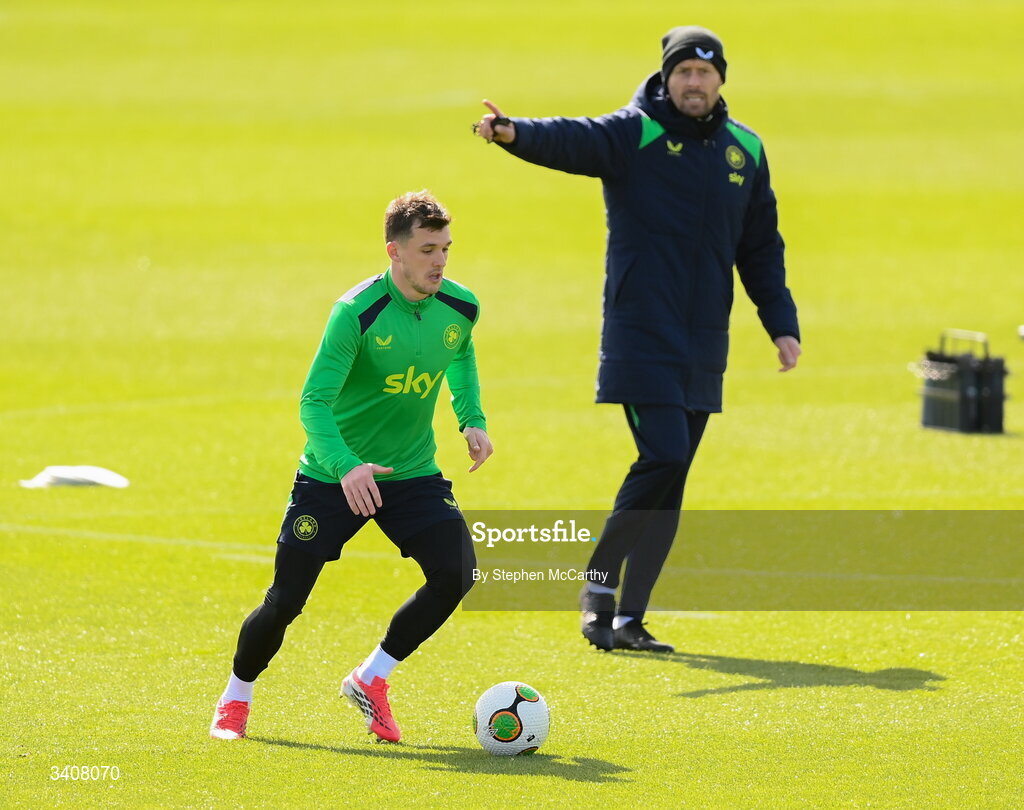 28 March 2026; Jason Knight during a Republic of Ireland men's training session at the FAI National Training Centre in Abbotstown, Dublin. Photo by Stephen McCarthy/Sportsfile