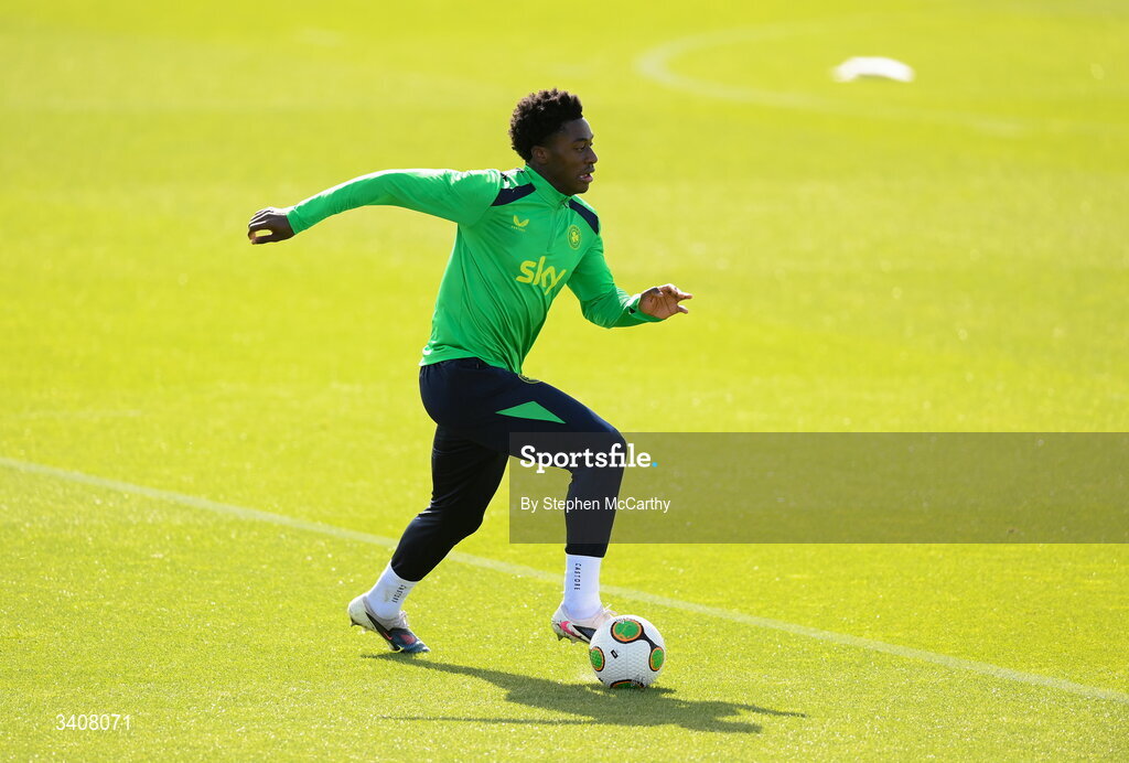 28 March 2026; James Abankwah during a Republic of Ireland men's training session at the FAI National Training Centre in Abbotstown, Dublin. Photo by Stephen McCarthy/Sportsfile