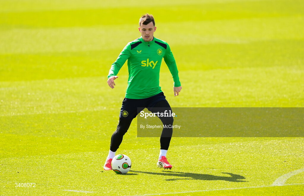 28 March 2026; Jason Knight during a Republic of Ireland men's training session at the FAI National Training Centre in Abbotstown, Dublin. Photo by Stephen McCarthy/Sportsfile