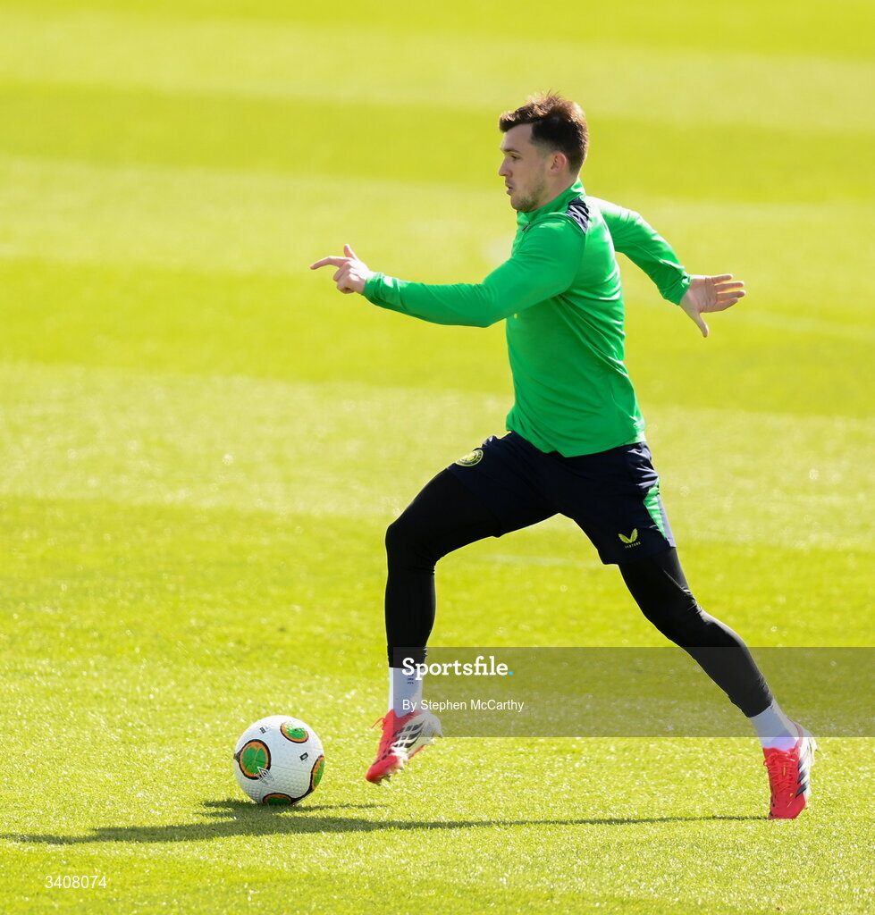 28 March 2026; Jason Knight during a Republic of Ireland men's training session at the FAI National Training Centre in Abbotstown, Dublin. Photo by Stephen McCarthy/Sportsfile