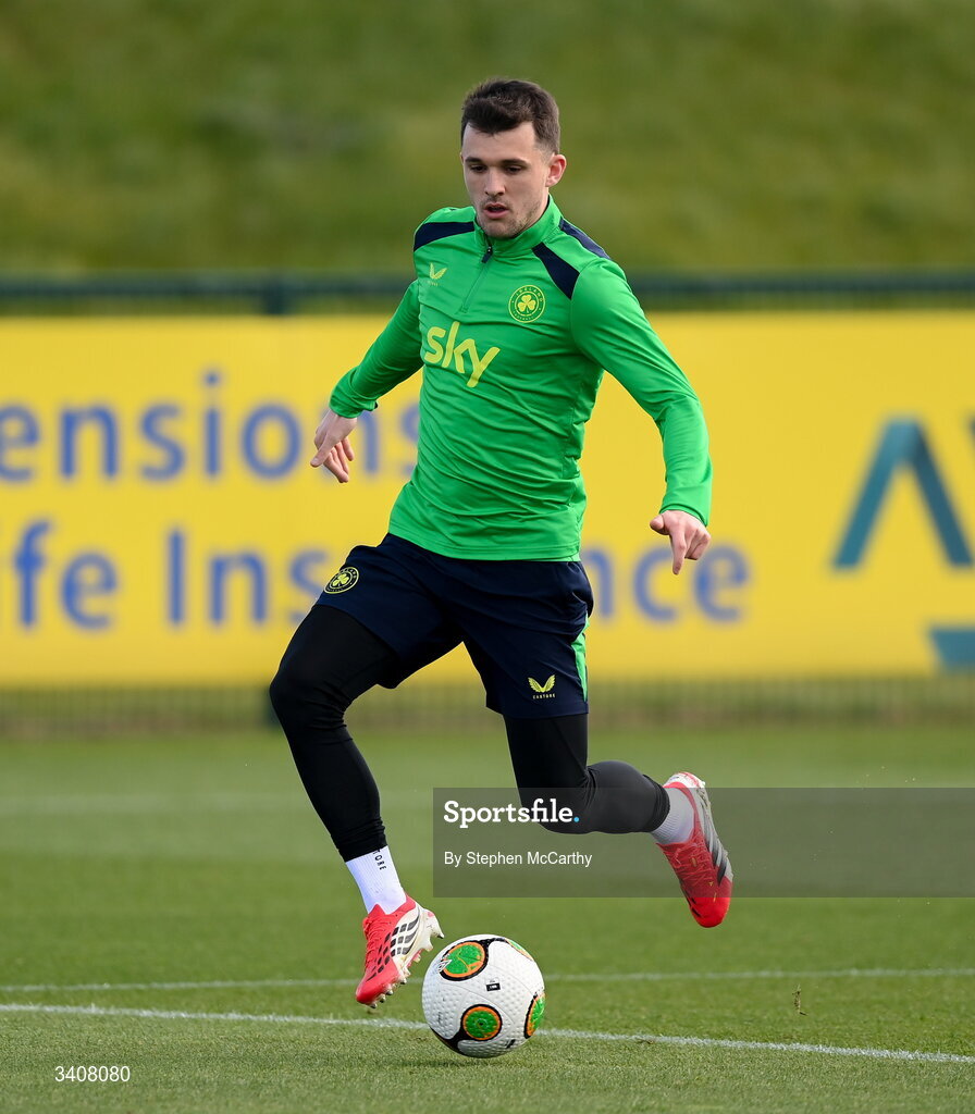 28 March 2026; Jason Knight during a Republic of Ireland men's training session at the FAI National Training Centre in Abbotstown, Dublin. Photo by Stephen McCarthy/Sportsfile