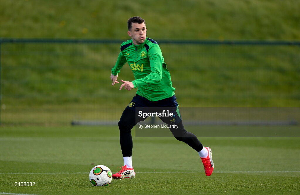 28 March 2026; Jason Knight during a Republic of Ireland men's training session at the FAI National Training Centre in Abbotstown, Dublin. Photo by Stephen McCarthy/Sportsfile