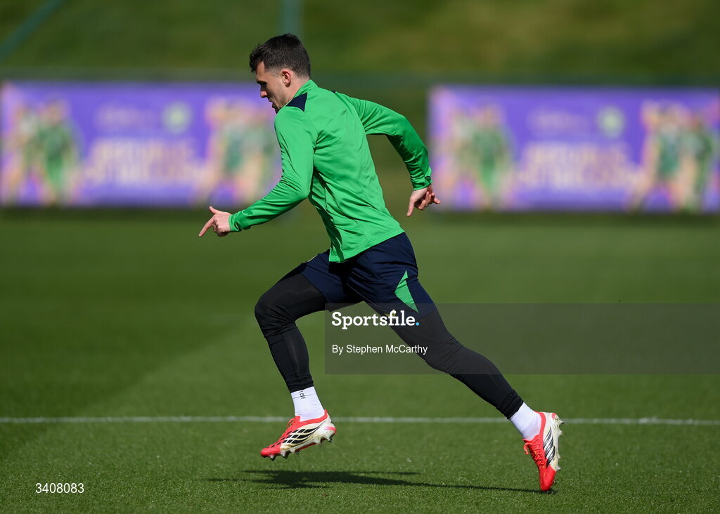 28 March 2026; Jason Knight during a Republic of Ireland men's training session at the FAI National Training Centre in Abbotstown, Dublin. Photo by Stephen McCarthy/Sportsfile