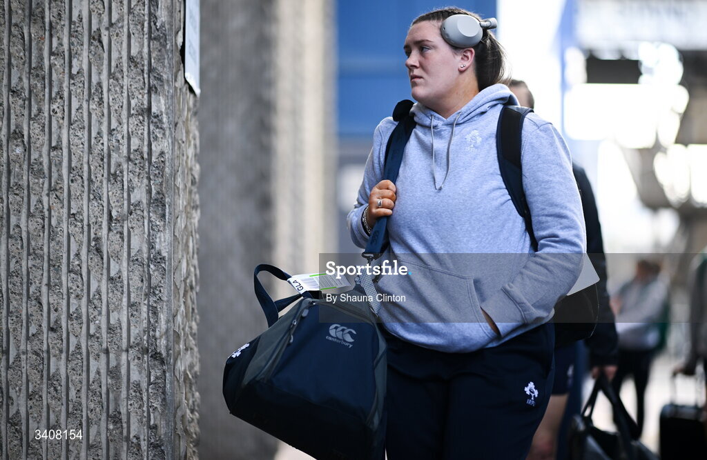 28 March 2026; Hannah Wilson of Wolfhounds arrives ahead of the Celtic Challenge final match between Wolfhounds and Clovers at The Hive Stadium in Edinburgh, Scotland. Photo by Shauna Clinton/Sportsfile