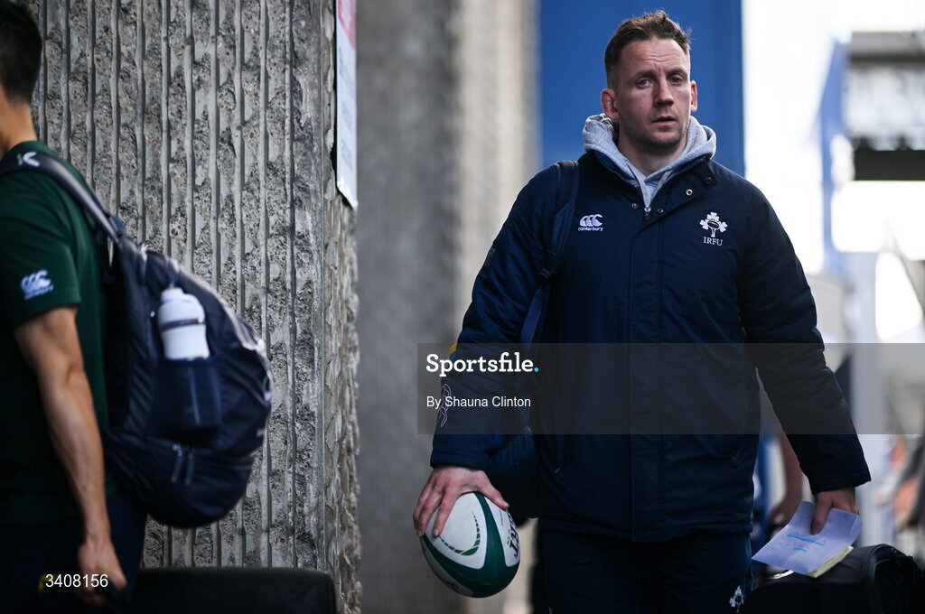 28 March 2026; Wolfhounds head coach Neil Alcorn arrives ahead of the Celtic Challenge final match between Wolfhounds and Clovers at The Hive Stadium in Edinburgh, Scotland. Photo by Shauna Clinton/Sportsfile