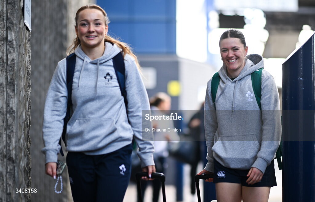 28 March 2026; Jade Gaffney of Wolfhounds arrives ahead of the Celtic Challenge final match between Wolfhounds and Clovers at The Hive Stadium in Edinburgh, Scotland. Photo by Shauna Clinton/Sportsfile