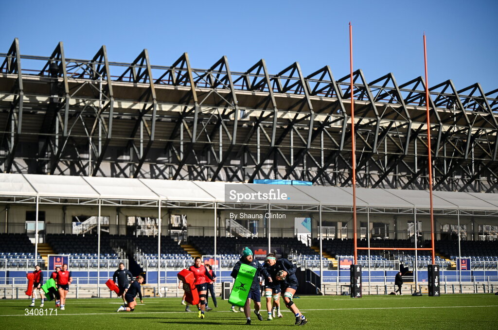 28 March 2026; Wolfhounds players warm-up before the Celtic Challenge final match between Wolfhounds and Clovers at The Hive Stadium in Edinburgh, Scotland. Photo by Shauna Clinton/Sportsfile