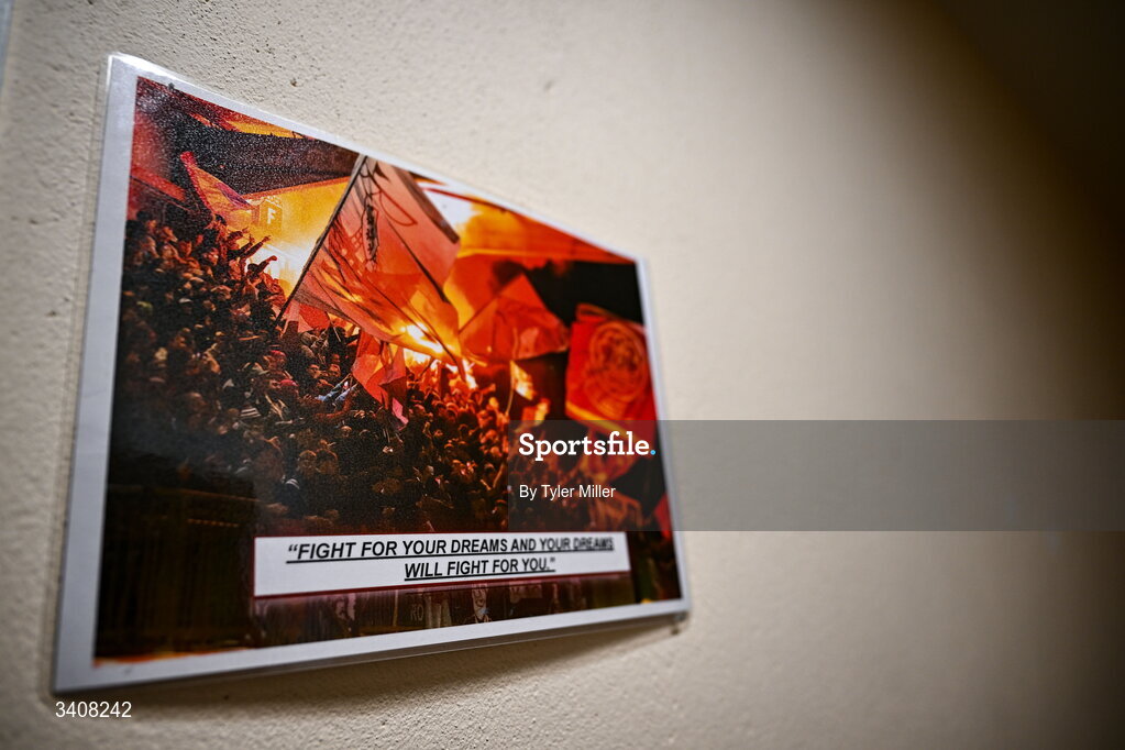 28 March 2026; A motivational sign is seen outside of the Galway United dressing room before the SSE Airtricity Women's Premier Division match between Galway United and Wexford at Eamonn Deacy Park in Galway. Photo by Tyler Miller/Sportsfile
