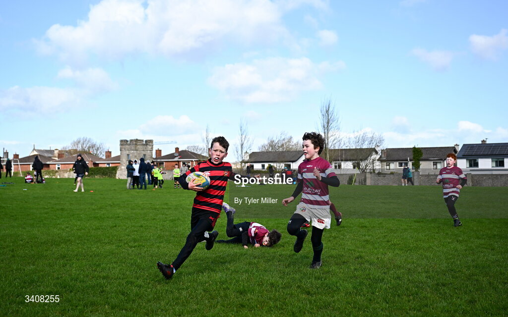 28 March 2026; Action during the Aviva Minis Rugby Festival Connacht match between Creggs and Monivea at Galway Bay RFC at Knocknacarra Park in Galway. Photo by Tyler Miller/Sportsfile
