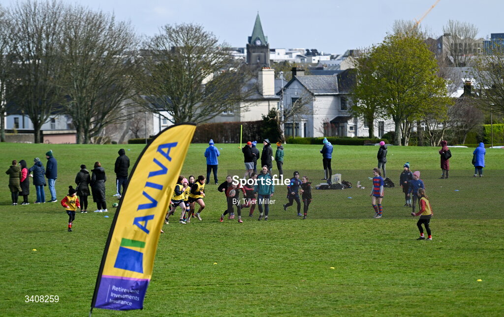 28 March 2026; A general view of action during the Aviva Minis Rugby Festival Connacht at Galway Bay RFC at Knocknacarra Park in Galway. Photo by Tyler Miller/Sportsfile