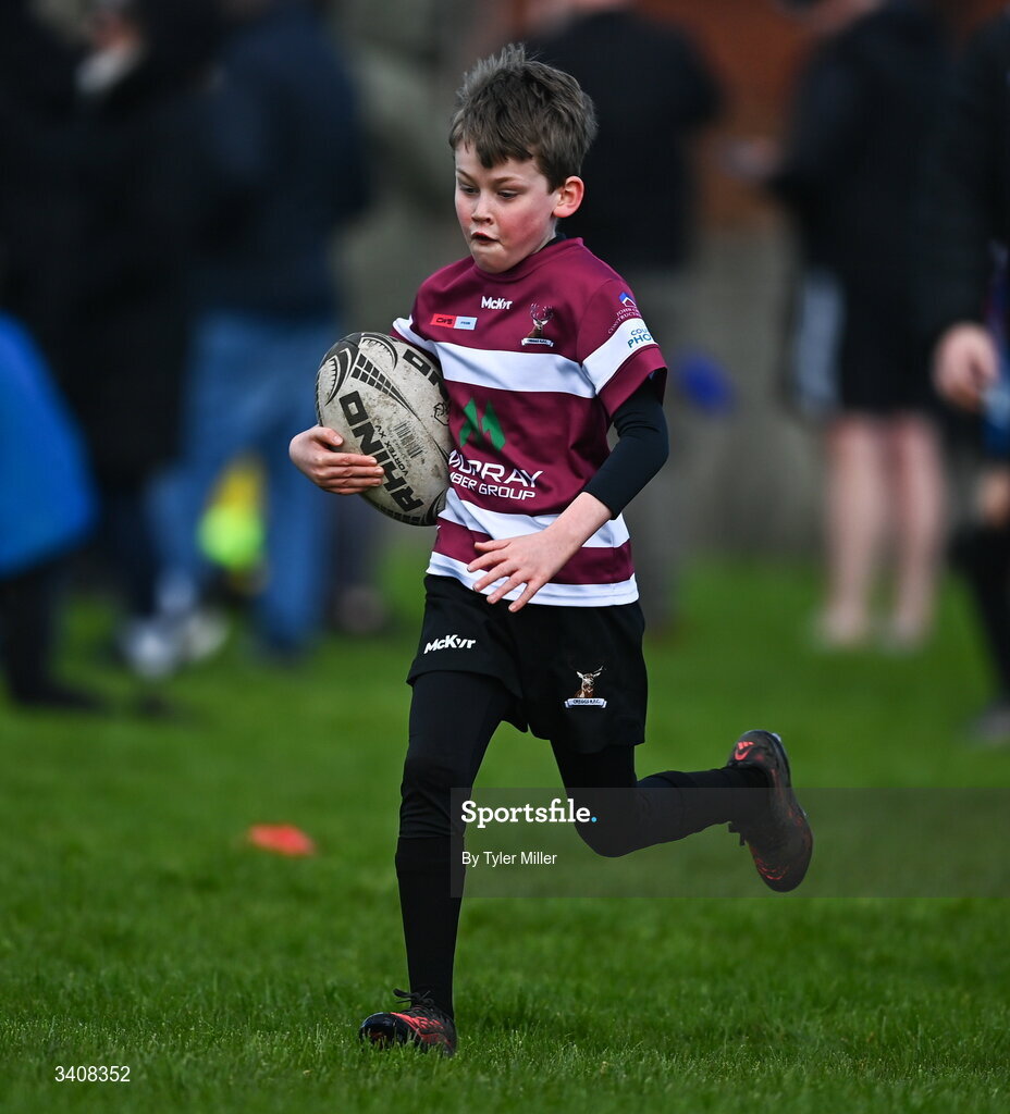 28 March 2026; Action during the Aviva Minis Rugby Festival Connacht match between Creggs and Monivea at Galway Bay RFC at Knocknacarra Park in Galway. Photo by Tyler Miller/Sportsfile