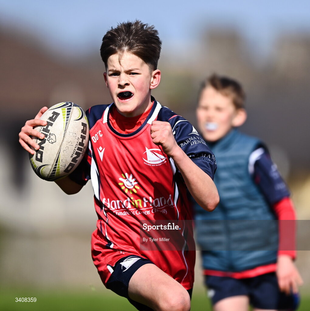 28 March 2026; Action during the Aviva Minis Rugby Festival Connacht match between Galway Bay RFC and Ballinasloe at Galway Bay RFC at Knocknacarra Park in Galway. Photo by Tyler Miller/Sportsfile
