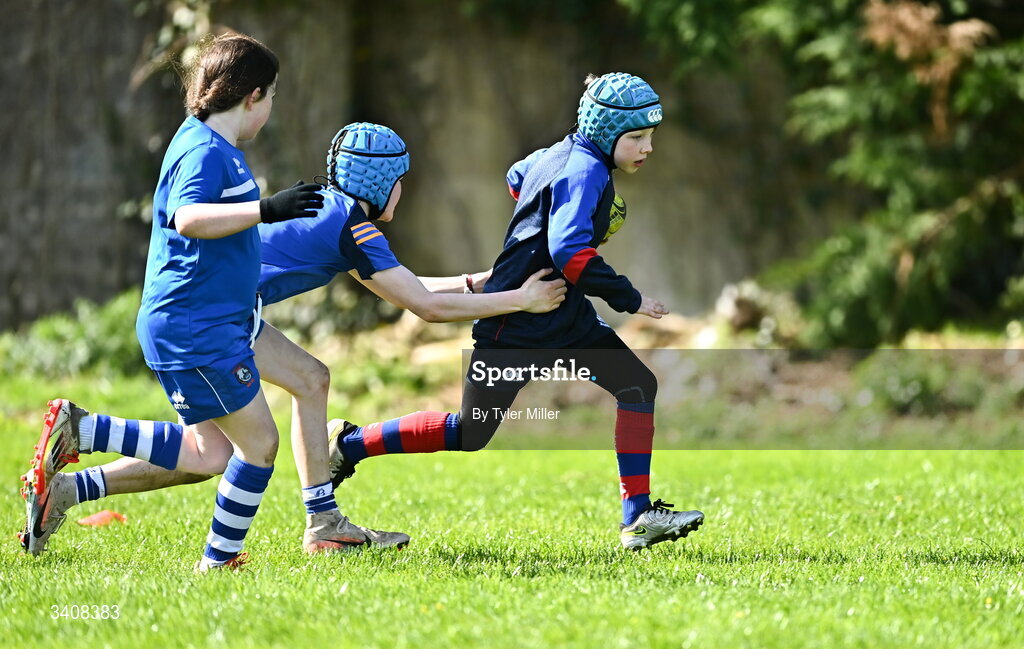 28 March 2026; Action during the Aviva Minis Rugby Festival Connacht match between Tuam and Gort at Galway Bay RFC at Knocknacarra Park in Galway. Photo by Tyler Miller/Sportsfile