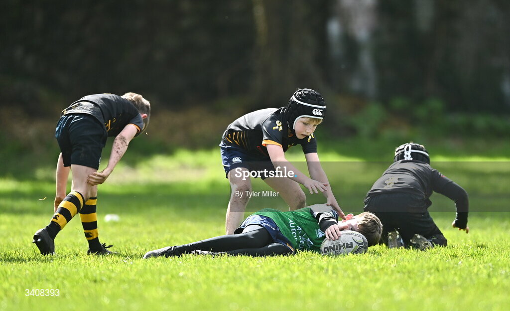 28 March 2026; Action during the Aviva Minis Rugby Festival Connacht match between Buccaneers and Ballina at Galway Bay RFC at Knocknacarra Park in Galway. Photo by Tyler Miller/Sportsfile