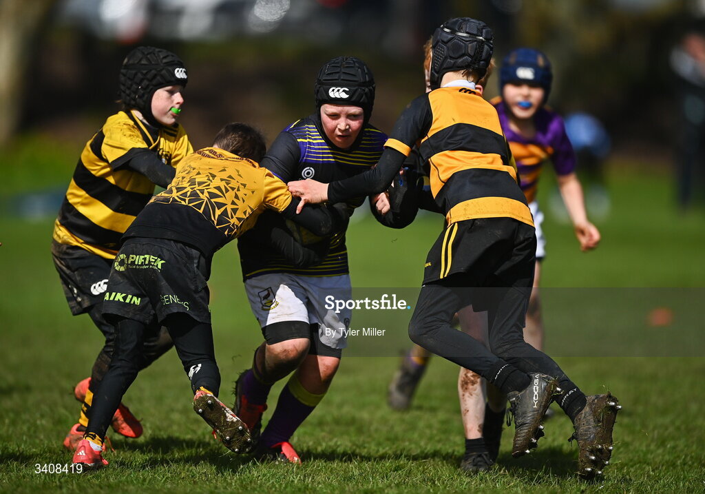 28 March 2026; Action during the Aviva Minis Rugby Festival Connacht match between Ballyhaunis and Carrick-on-Shannon at Galway Bay RFC at Knocknacarra Park in Galway. Photo by Tyler Miller/Sportsfile