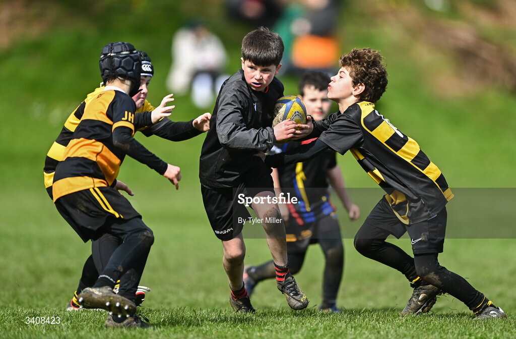 28 March 2026; Action during the Aviva Minis Rugby Festival Connacht match between An Ghaeltacht and Carrick-on-Shannon at Galway Bay RFC at Knocknacarra Park in Galway. Photo by Tyler Miller/Sportsfile