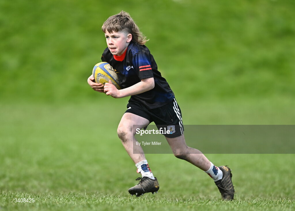28 March 2026; Action during the Aviva Minis Rugby Festival Connacht match between An Ghaeltacht and Carrick-on-Shannon at Galway Bay RFC at Knocknacarra Park in Galway. Photo by Tyler Miller/Sportsfile