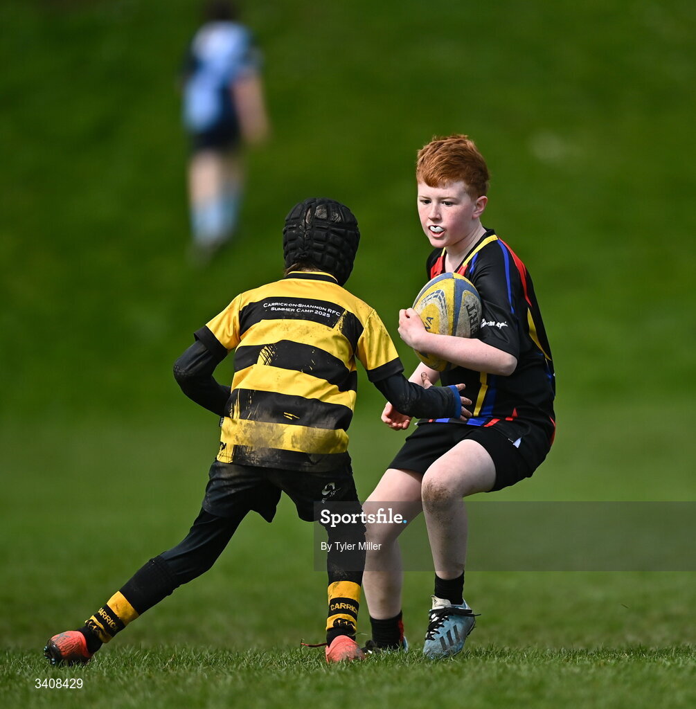 28 March 2026; Action during the Aviva Minis Rugby Festival Connacht match between An Ghaeltacht and Carrick-on-Shannon at Galway Bay RFC at Knocknacarra Park in Galway. Photo by Tyler Miller/Sportsfile