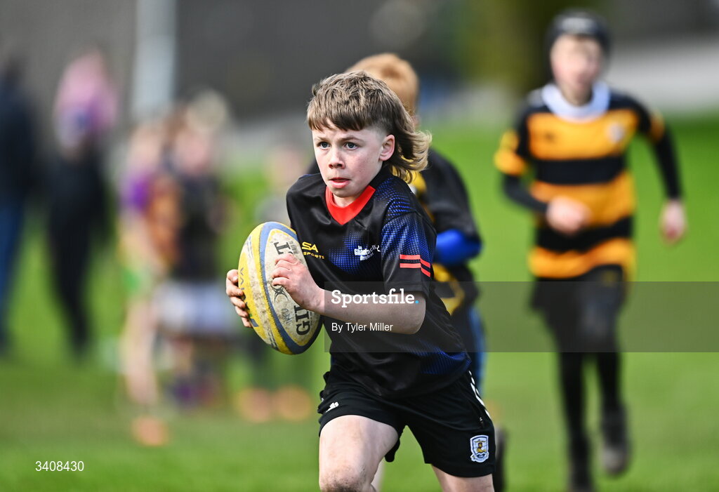 28 March 2026; Action during the Aviva Minis Rugby Festival Connacht match between An Ghaeltacht and Carrick-on-Shannon at Galway Bay RFC at Knocknacarra Park in Galway. Photo by Tyler Miller/Sportsfile