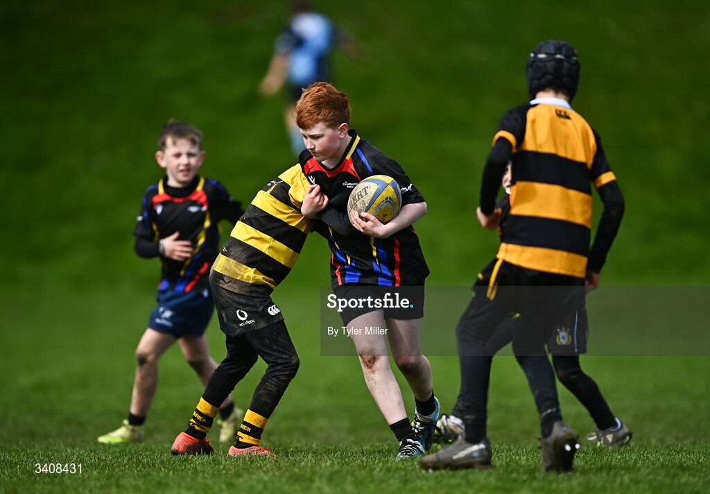 28 March 2026; Action during the Aviva Minis Rugby Festival Connacht match between An Ghaeltacht and Carrick-on-Shannon at Galway Bay RFC at Knocknacarra Park in Galway. Photo by Tyler Miller/Sportsfile